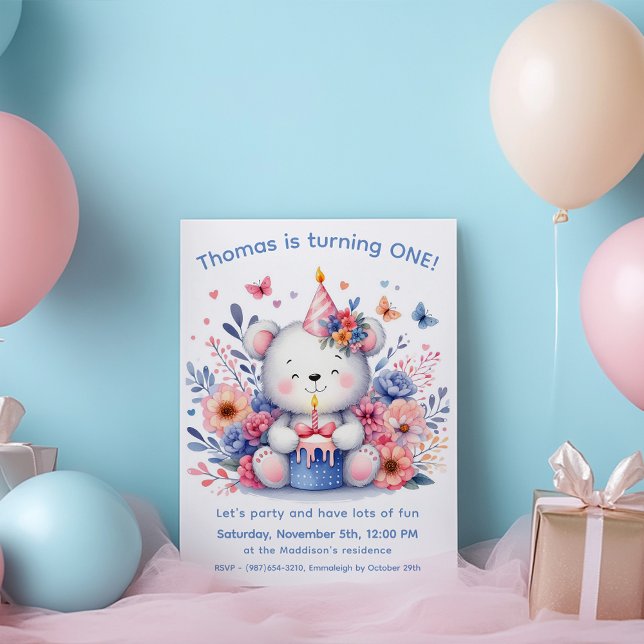 Cute Teddy Bear 1st Birthday Invitation (Creator Uploaded)