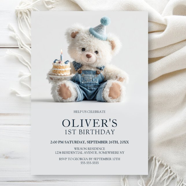 Cute Teddy Bear 1st Birthday Party Invitation (Creator Uploaded)