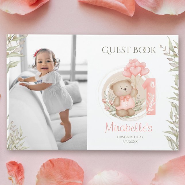 Cute Teddy Bear 1st Birthday Photo Guest Book (Cute Teddy Bear 1st Birthday Photo Guest Book)