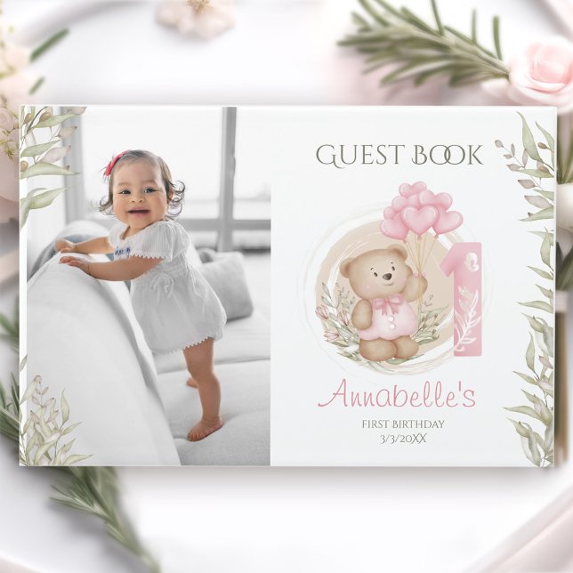 Cute Teddy Bear 1st Birthday Photo Guest Book (Cute Teddy Bear 1st Birthday Photo Guest Book)