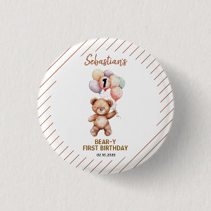 Cute Teddy Bear 1st Birthday   Sweet Bear  3 Cm Round Badge