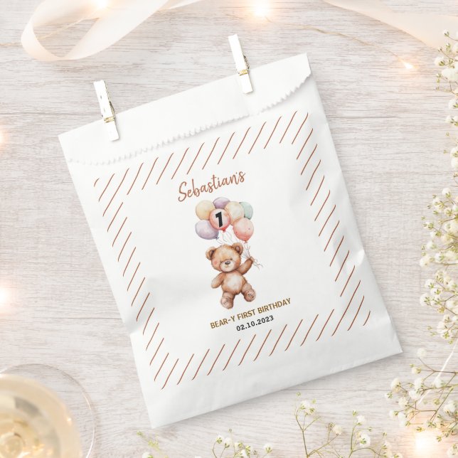Cute Teddy Bear 1st Birthday | Sweet Bear  Favour Bags (Clipped)