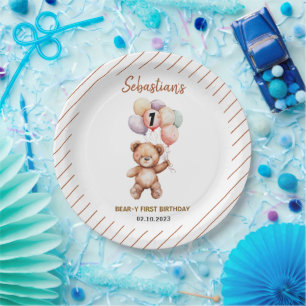Cute Teddy Bear 1st Birthday Sweet Bear Paper Plate
