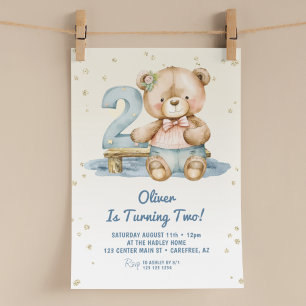 Cute Teddy Bear 2nd Birthday Invitation