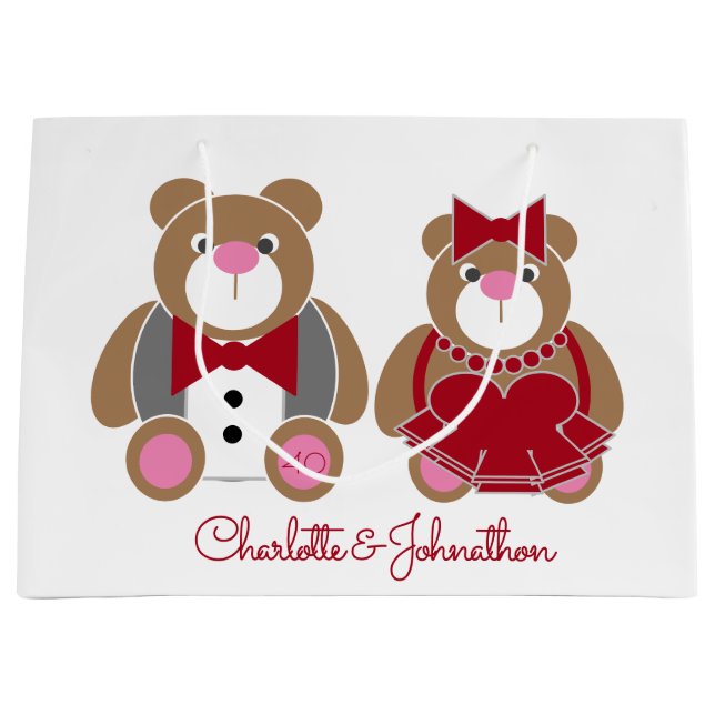 Cute teddy bear 40th ruby wedding anniversary large gift bag (Front)