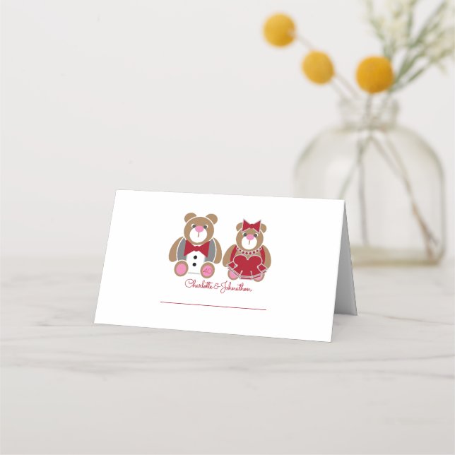 Cute teddy bear 40th ruby wedding anniversary place card (Front)
