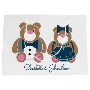 Cute teddy bear 45th sapphire wedding anniversary large gift bag