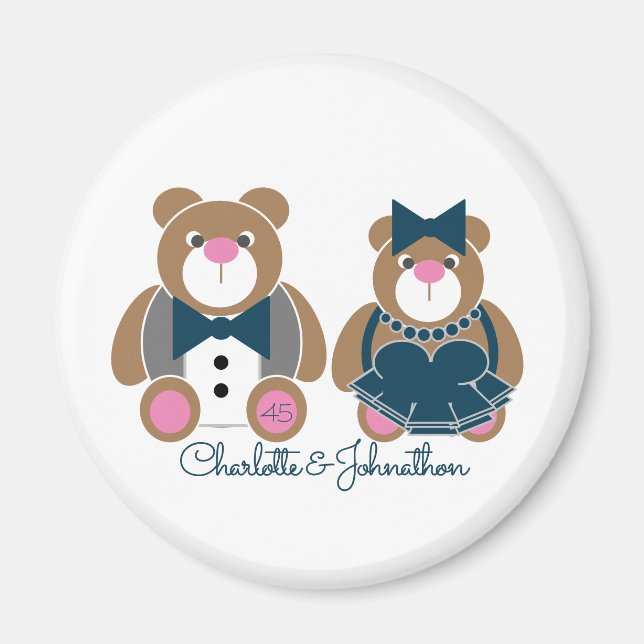 Cute teddy bear 45th sapphire wedding anniversary magnet (Front)