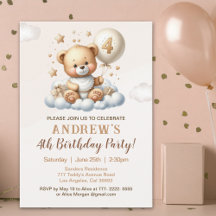 Cute Teddy Bear 4th Birthday Party Celebration