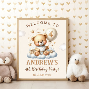 Cute Teddy Bear 4th Birthday Wall Decoration