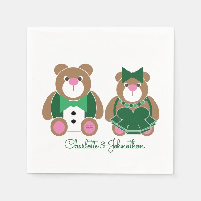 Cute teddy bear 55th emerald wedding anniversary napkin (Front)