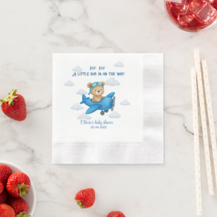 Cute Teddy Bear Aeroplane Baby Shower Paper Napkin