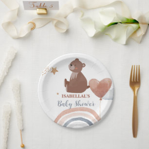 Cute teddy bear African american boys baby shower Paper Plate