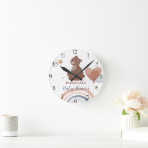 Cute teddy bear African american boys baby shower Round Clock