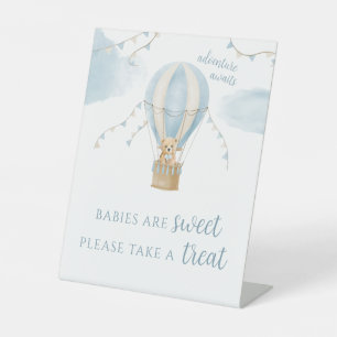 Cute teddy bear air balloon baby shower treat sign