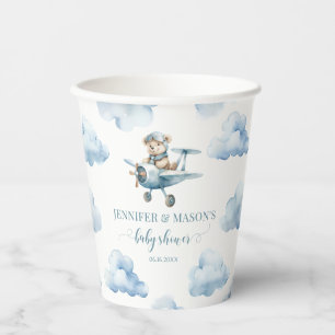 Cute teddy bear airplane baby boy shower Paper cup