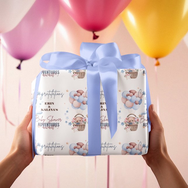 Cute Teddy Bear and Balloon Custom Baby Shower Wrapping Paper (Creator Uploaded)