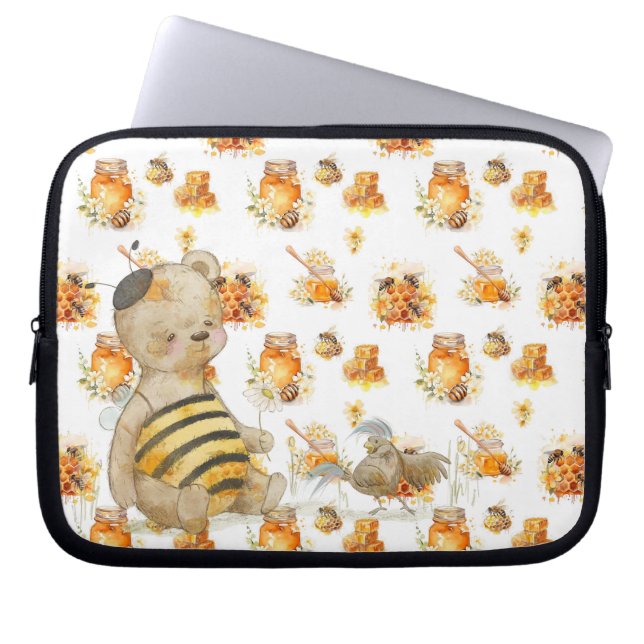  cute teddy bear and bees  laptop sleeve (Front)