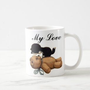 Cute Teddy Bear And Black Cat - My Love Coffee Mug