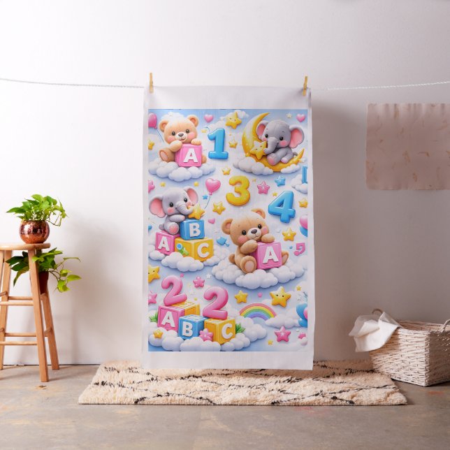 Cute teddy bear and elephant ABC numbers fabric pr (In Situ)