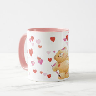 Cute Teddy Bear and Hearts Mug