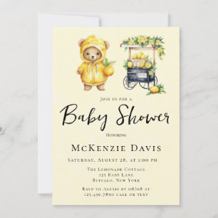 Cute Teddy Bear And Lemonade Stand Baby Shower Invitation
