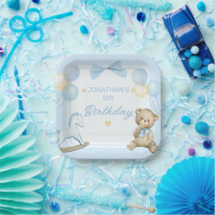 Cute Teddy Bear And Rocking Horse Paper Plate