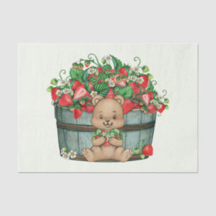 Cute Teddy Bear and Rustic Strawberry Basket  Tissue Paper