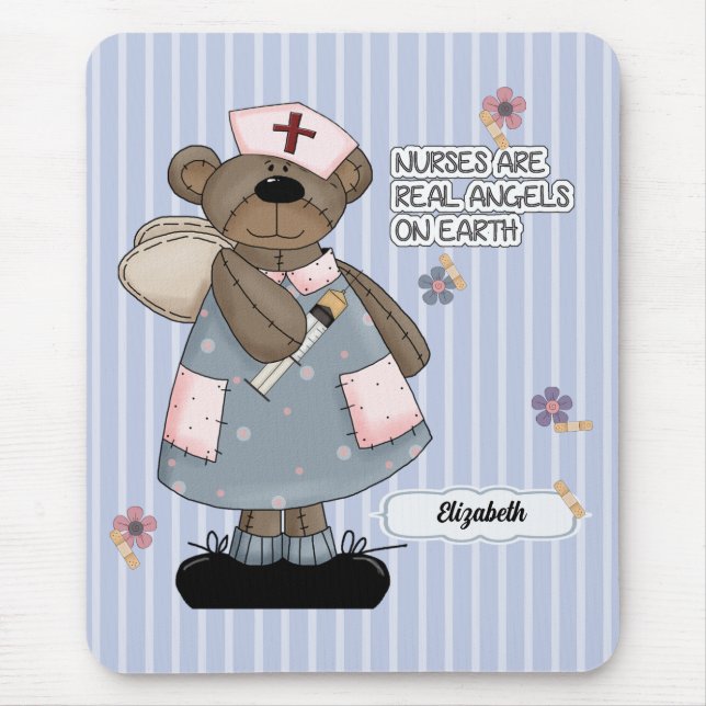 Cute Teddy Bear Angel Nurse Appreciation Gift  Mouse Mat (Front)