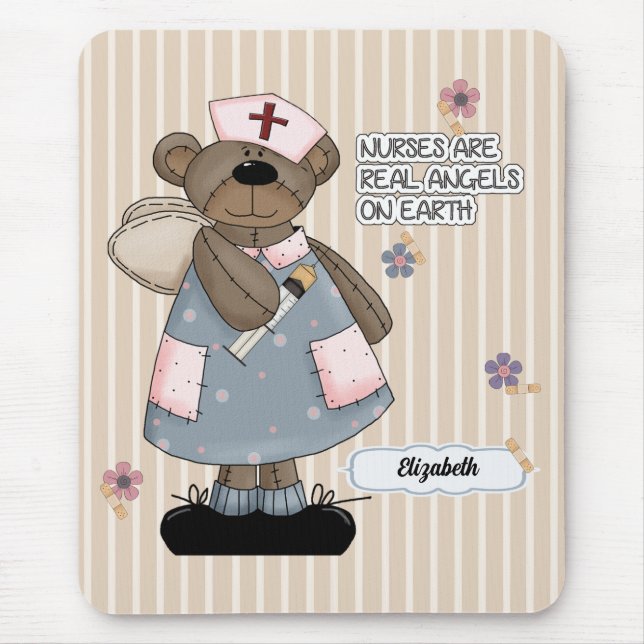 Cute Teddy Bear Angel Nurse Appreciation Gift  Mouse Mat (Front)