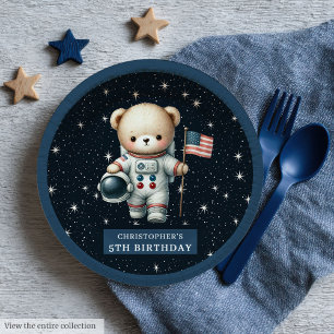 Cute Teddy Bear Astronaut Baby Boy Shower Party  Paper Plate