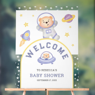 Cute Teddy Bear Astronaut Baby Shower Welcome Acrylic Sign