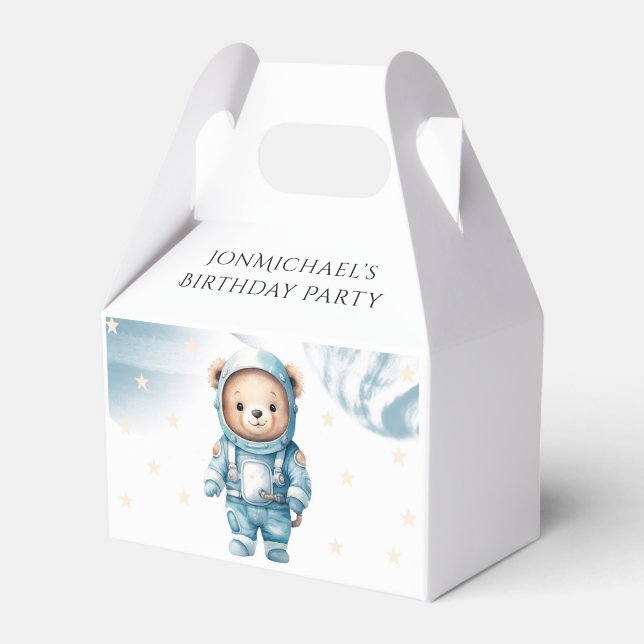 Cute Teddy Bear Astronaut Birthday Party Favour Box (Front Side)