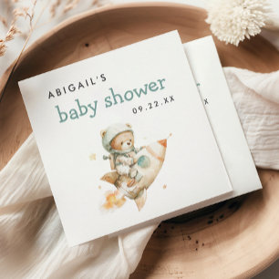 Cute Teddy Bear Astronaut Boy Baby Shower Napkin