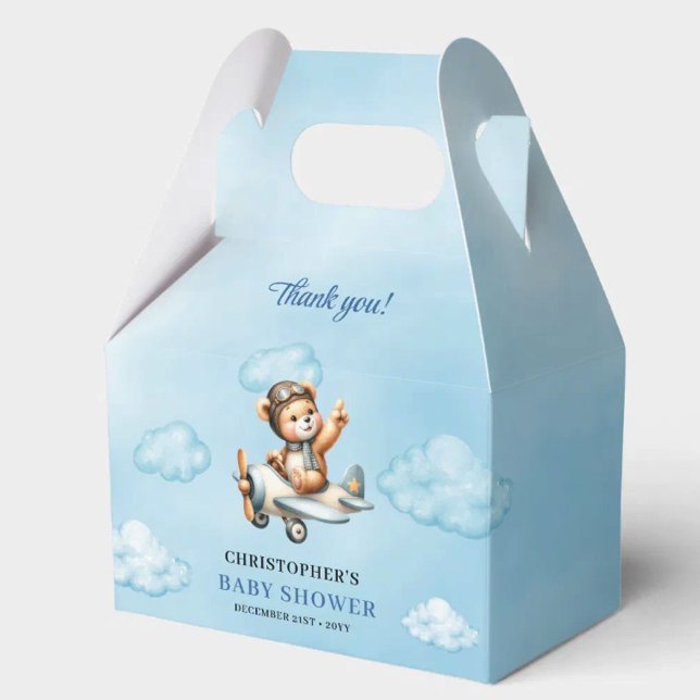Cute Teddy Bear Aviator Airplane Blue Brown Shower Favour Box (Cute Teddy Bear Aviator Airplane Blue Brown Shower Favor Box

)