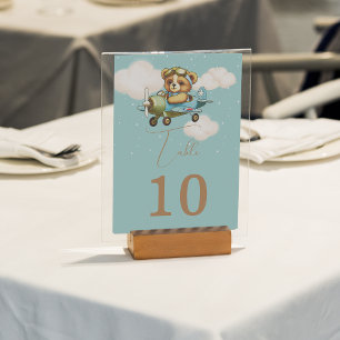 Cute Teddy Bear Baby Aeroplane Pilot Table Number