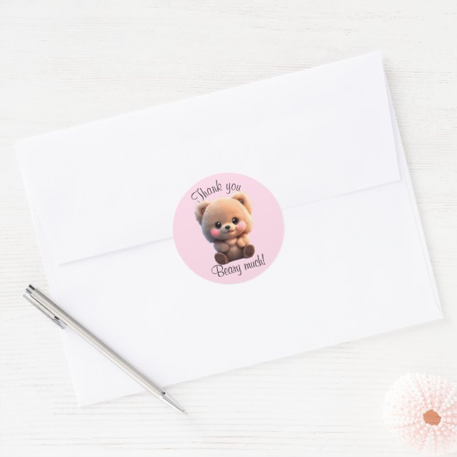 Cute teddy bear baby boy 1st birthday  classic round sticker (Envelope)