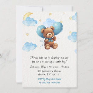 Cute Teddy Bear Baby Boy Invitation