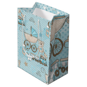 Cute teddy bear baby boy shower blue medium gift bag