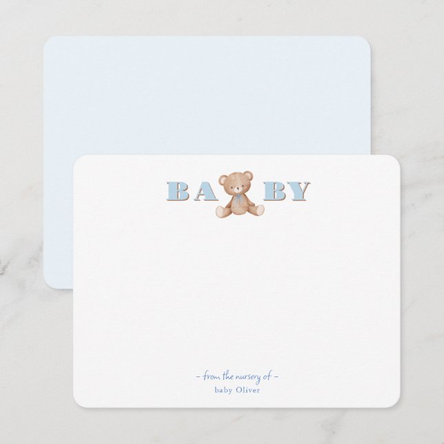 Cute Teddy Bear Baby boy Thank You card (Front/Back)