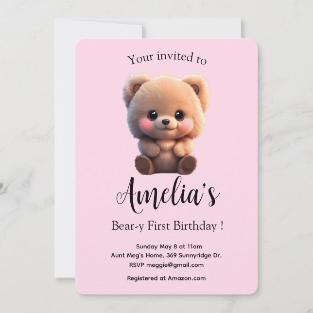 Cute teddy bear baby girl 1st birthday  (Front)