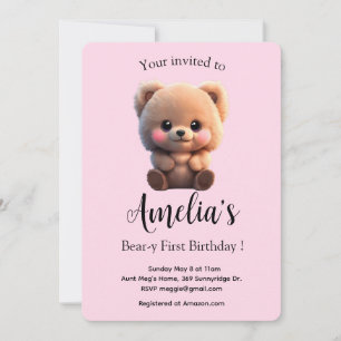 Cute teddy bear baby girl 1st birthday 