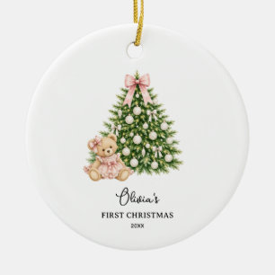 Cute Teddy Bear Baby Girl Christmas Ceramic Tree Decoration