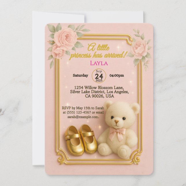 Cute Teddy Bear Baby Girl InvitationInvitation Inv Invitation (Front)