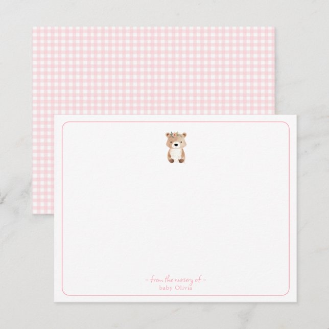 Cute Teddy Bear Baby girl Thank You card (Front/Back)