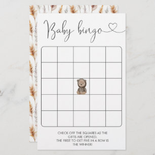 Cute Teddy Bear Baby Shower Bingo Game