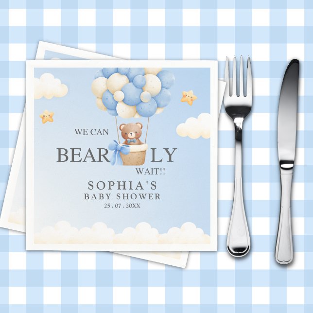 Cute Teddy bear Baby shower boy Party Napkin (Creator Uploaded)