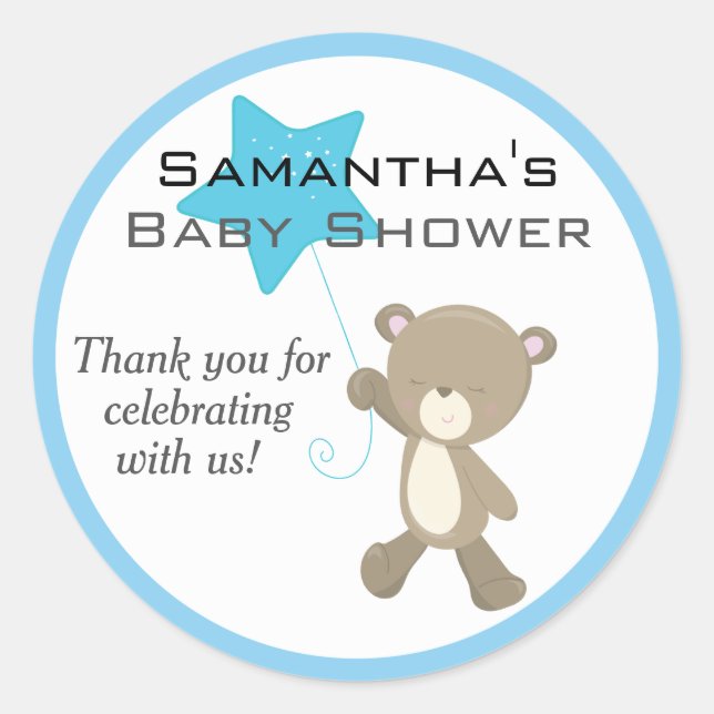Cute Teddy Bear Baby Shower Classic Round Sticker (Front)