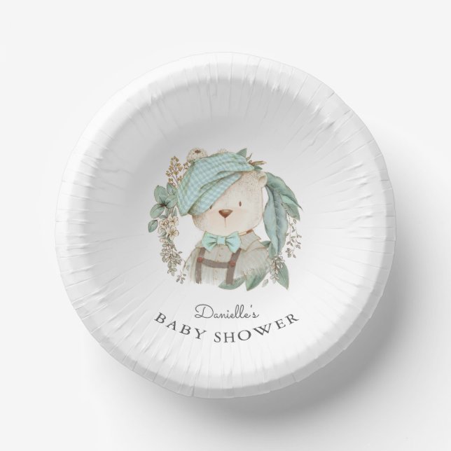 Cute Teddy Bear Baby Shower for Boy Paper Plate (Front)