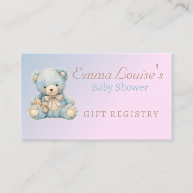 Cute Teddy Bear Baby Shower Gift Registry Enclosure Card (Front)